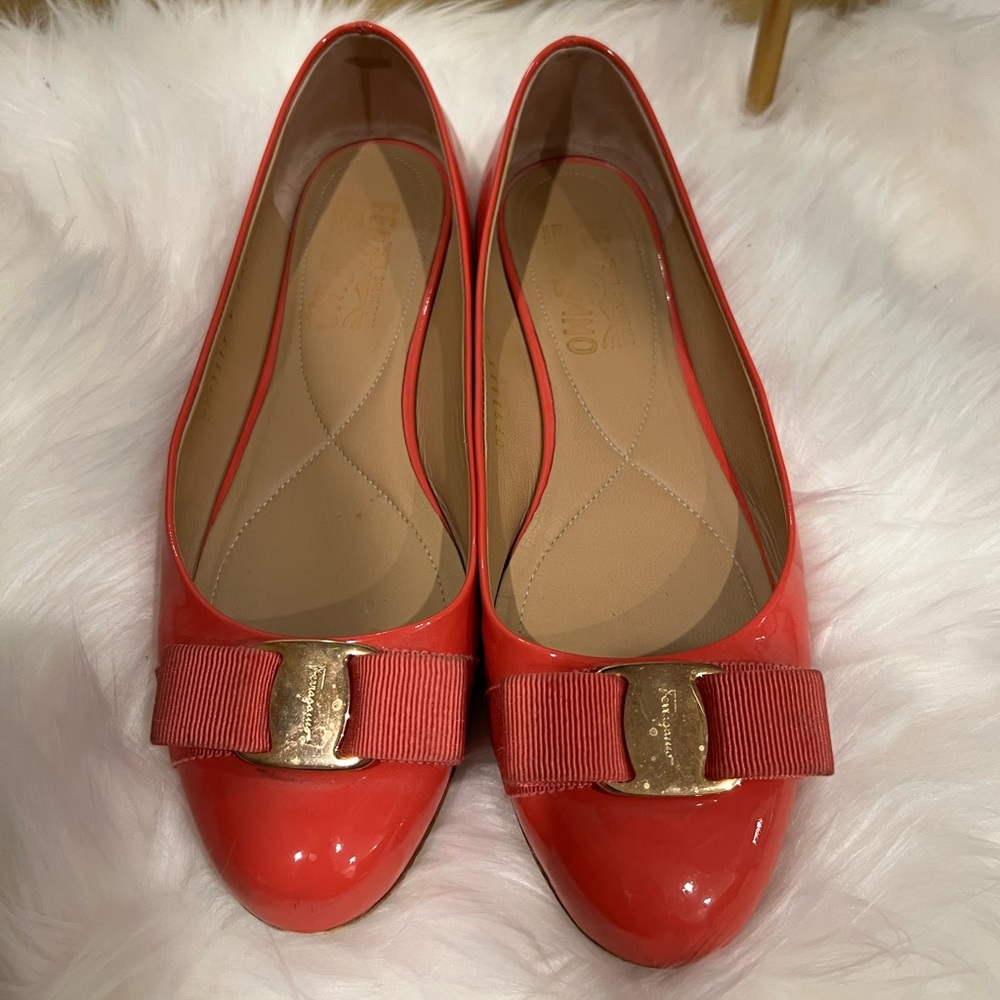 Salvatore Ferragamo Varina bow ballet flats/coral pink/37.5 B
